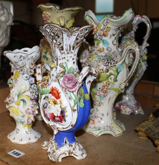 5 Sitzendorf style vases